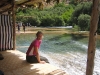 Resting at waterfall. Moroccan touristville