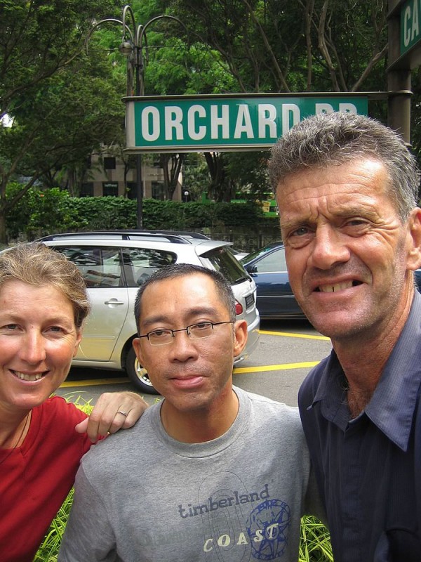 Gaye, Jin and Ed in Orchard St..the shopping mecca of Singapore