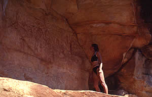 Gaye inspecting some Rock Art, Mitchell Falls